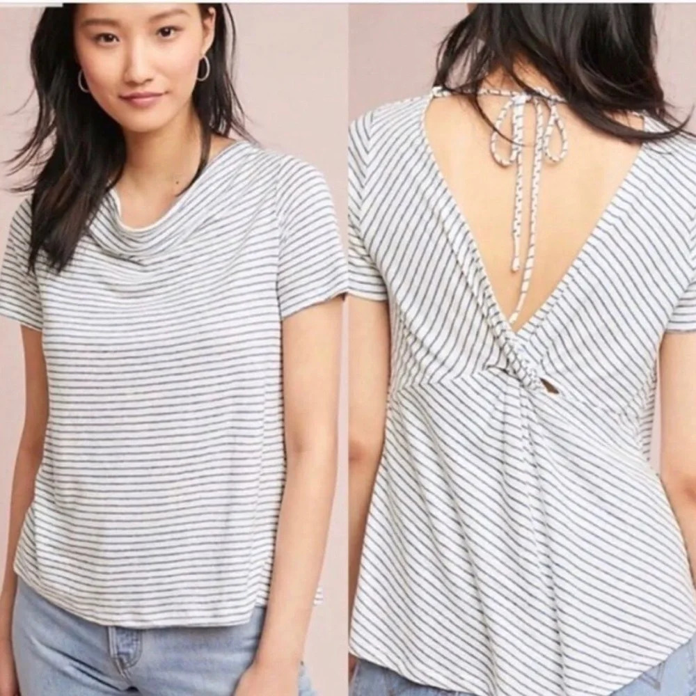 Anthropologie Maeve white and blue striped linen shirt size small
